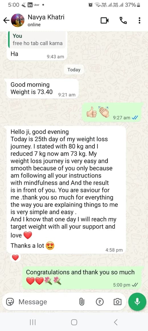 WhatsApp testimonial screenshot 1 for Satvam Health