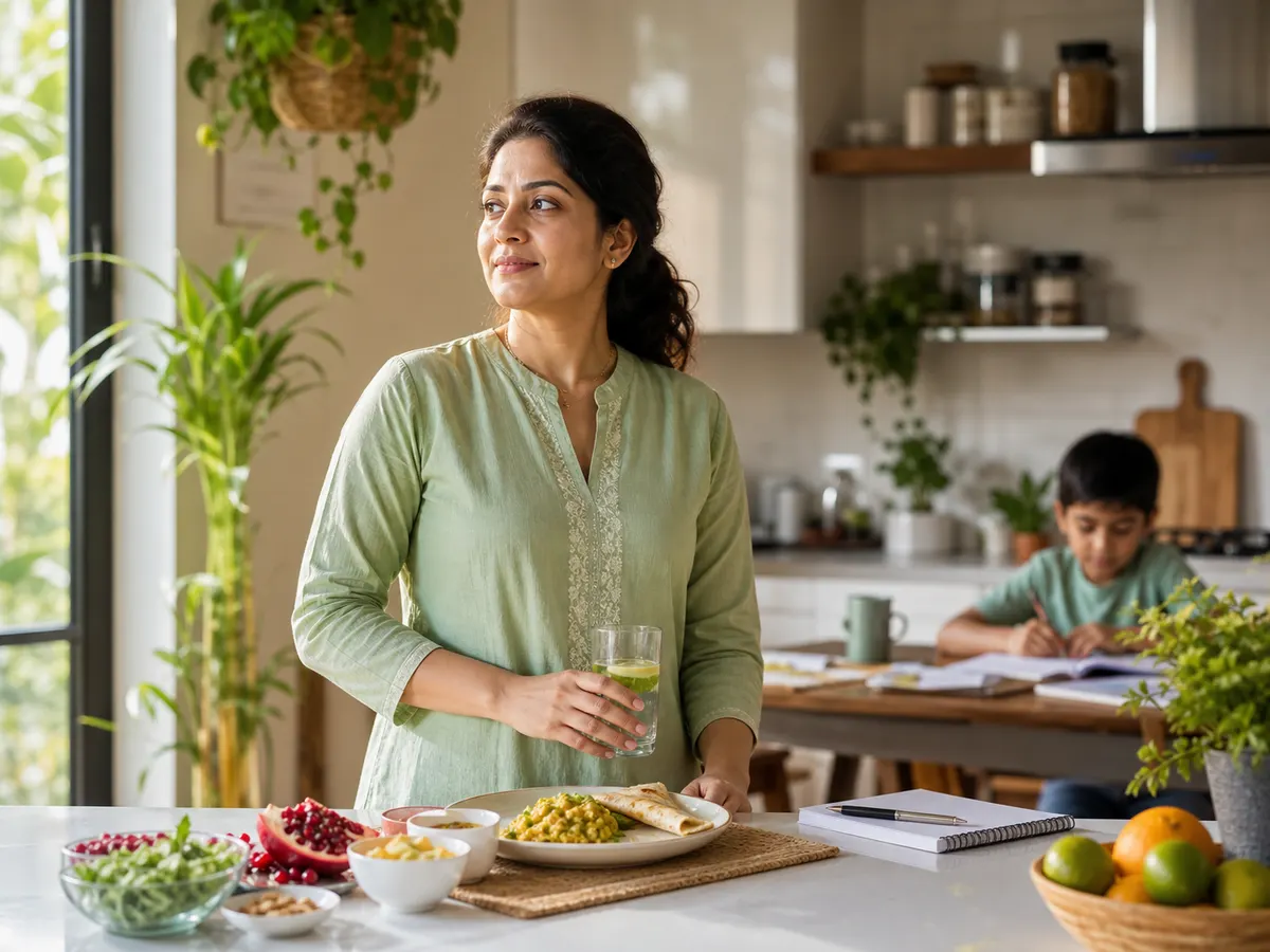 Woman balancing wellness with family routine